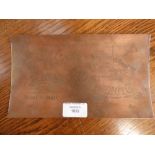 Stoke and Potteries interest a copper engraved printing plaque for Stoke on Trent including