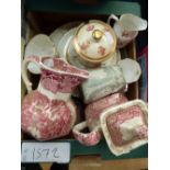 A Masons Ironstone coffee jug and milk jug 'Vista' Royal Crown Derby 'Posies' (5) Crown Devon