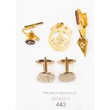 A collection of men's Masonic items including a 1915 9ct gold pendant (including two pairs of