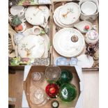 Two boxes of ceramics, including dinner wares, Wedgwood, etc, and a small box of glass (three