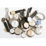 A bag of assorted pocket watches, wrist watches and a stop watch, including Seiko, Sekonda, Timex,