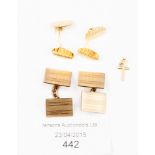 A pair of men's 12ct gold cufflinks and pair of 9ct gold cufflinks and cross