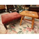 An upholstered top Victorian footstool and a modern stool with wood tray from Parish Church Barrow