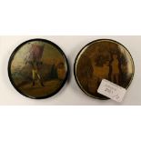 Two Napoleonic papier mache snuff boxes, early 19th century, one depicting Napoleon's ghost on St