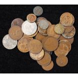A selection of mixed copper and silver coinage