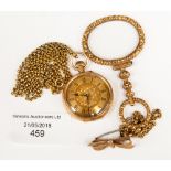 A 15ct gold ladies fob watch, on chain,