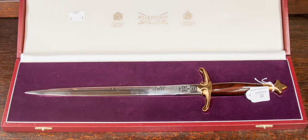 An HW and District League Premier Division winners award scabbard, complete with original box,
