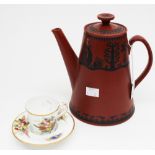 A Royal Worcester Scottie Wilson Crown Ware coffee pot, with a Mortlocks 6173 coffee can and saucer,