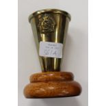 Trench Art, a brass beaker mounted on oak with Royal Army Service Corps badge,
