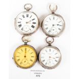 Four large silver pocket watches, Fattorini and Sons, Bradford,