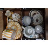 Two boxes of ceramics including kitchen crockery, Spode blue and white Jasperware,