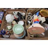 A box of assorted ceramics, including a Citrus Springs, Florida ornament, a plastic gnome,