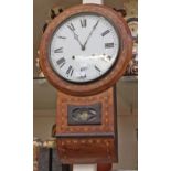 A late Victorian walnut and parquetry inlaid wall clock,