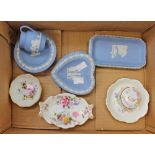 Three Royal Crown Derby dishes and assorted Wedgwood Jasper ware