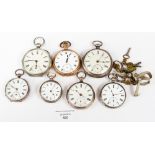 A collection of silver and silver and gold plated pocket watches, various makes,