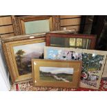 Two Victorian furnishing oil paintings and three other pictures (5)