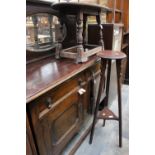 A George V oak sideboard together with an oak coffee table and an Arts and Crafts oak two tier