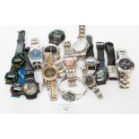 A collection of gentlemen's wristwatches including Accurist chronograph, Boss, Guess,