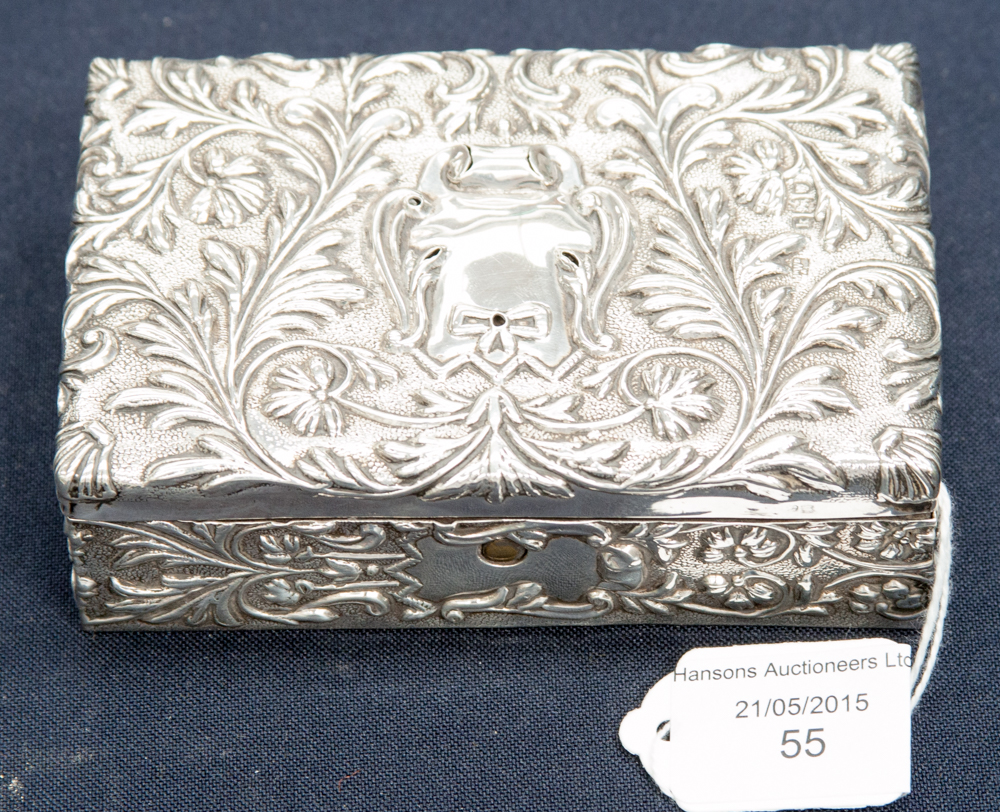 A Mappin and Webb embossed silver desk box,