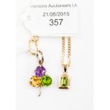 A Peridot pendant and 9ct chain;