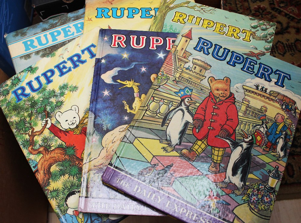 A selection of children's annuals, Rupert books, thriller comics, Commando,
