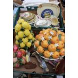 Two boxes of various China, including Capodimonte lemon tree ornament,