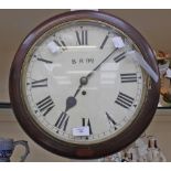 A British Rail (Midlands) railway clock, with key and pendulum, Roman numerals  BR(M) to face,