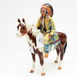 A Beswick mounted Indian Chief on a skewbald horse, No.