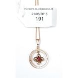 A 15ct pearl and ruby pendant (has been restored) with 15ct chain