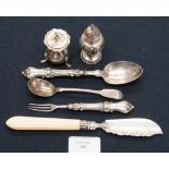 A Victorian ivory handled butter knife, Victorian dessert/fruit fork and spoon,