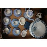 A collection of ceramics, including a Japanese lustre coffee set, a dog figure,