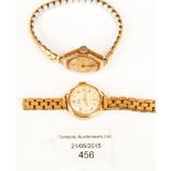 Two 9ct gold ladies wristwatches on plated bands