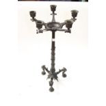A mid 19th century French bronze five-branch candlestick,