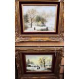 A pair of Dutch winter scene oil paintings (2)