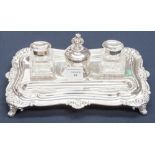 A silver hallmarked desk stand, marks partly rubbed,