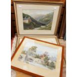 Three etchings, signed Peter Hull, with a framed oil on board,