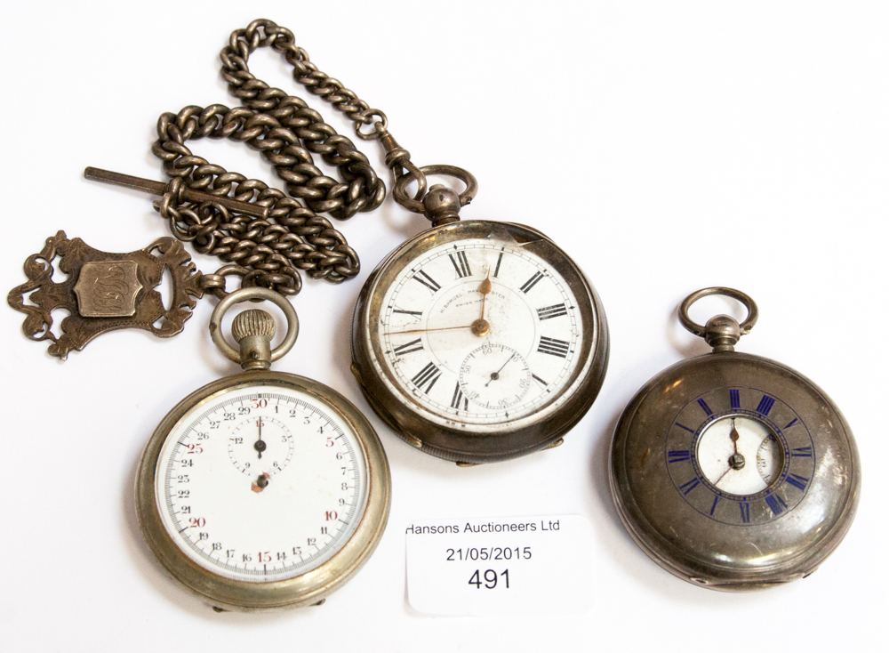 A silver Half Hunter pocket watch, an H.