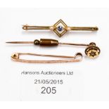 A 9ct gold tie pin,