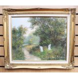 Colin Maxwell Parsons, oil on canvas, impressionist scene depicting ladies in a woodland setting,