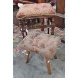 A late Victorian piano stool and a small elm upholstered foot stool.