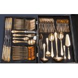 A German Solingen cased 12 place canteen of cutlery, in 24 carat gold plate,