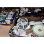 Three boxes of assorted ceramics, including hand painted 'Mintons' cake plate,