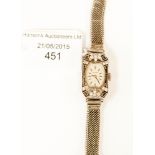 A 9ct white gold and diamond 'Waltham' Art Deco wristwatch the octagonal face with woven strap