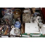 Two boxes of ceramics, including a Royal Dux figure of a lady (sd to arm) Royal Crown Derby,