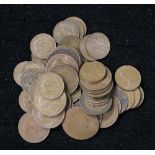 A collection of assorted copper coins, including half pennies, plus various crowns, etc,