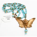 An Art Nouveau fairy necklet with pinch beads and pale blue opaline