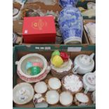 Two boxes of mixed ceramics and metalware,