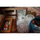 A box of assorted items, including a 19th Century writing box, a cloisonné vase, a picture box,