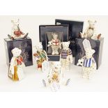 A collection of Royal Crown Derby Teddy Bear paperweights, including England Footballer Ltd edition,