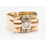 A yellow and rose gold ring set with diamonds, Art Deco style, 7.